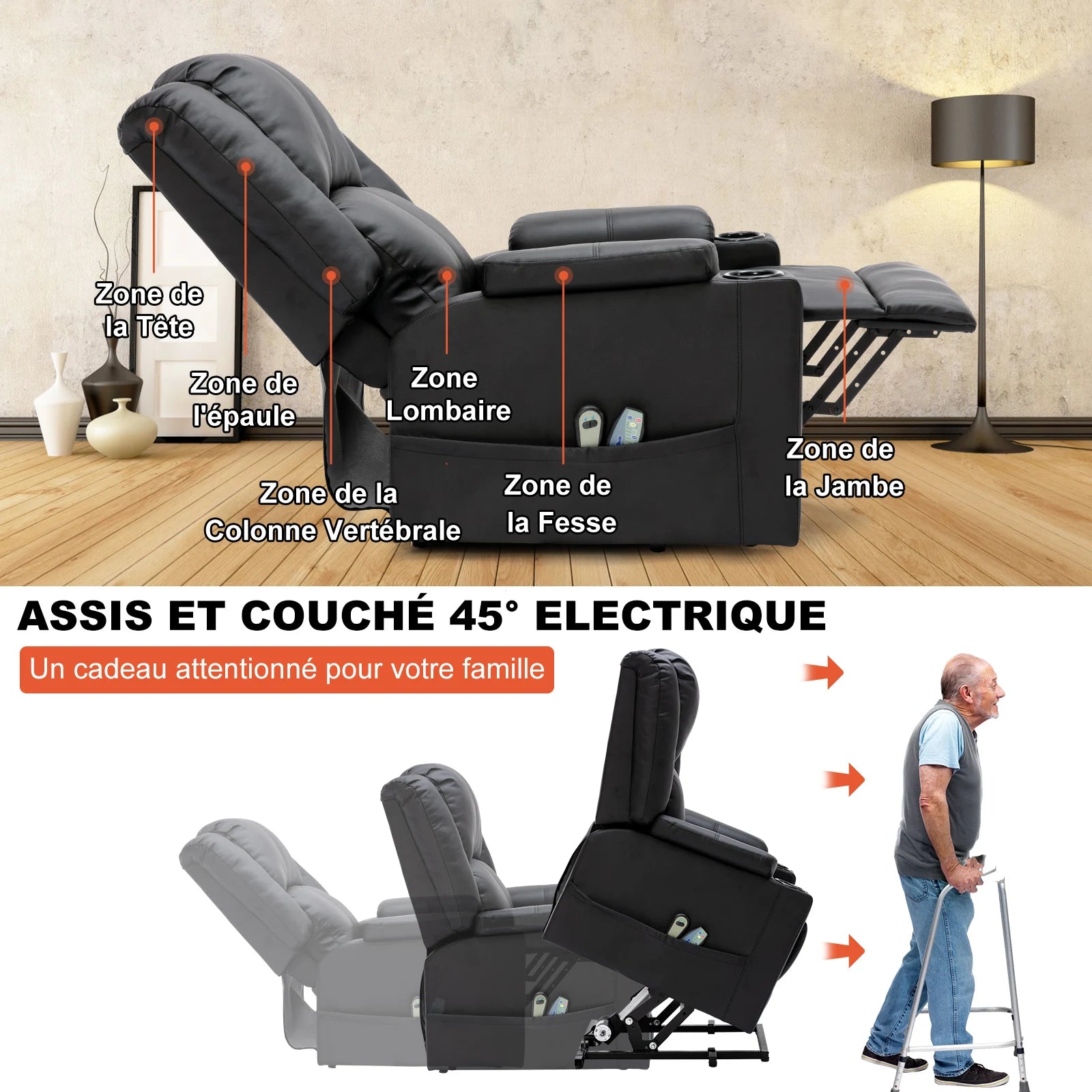 L'Élégant｜Fauteuil Releveur avec Massage & Chaleur Ciblée
