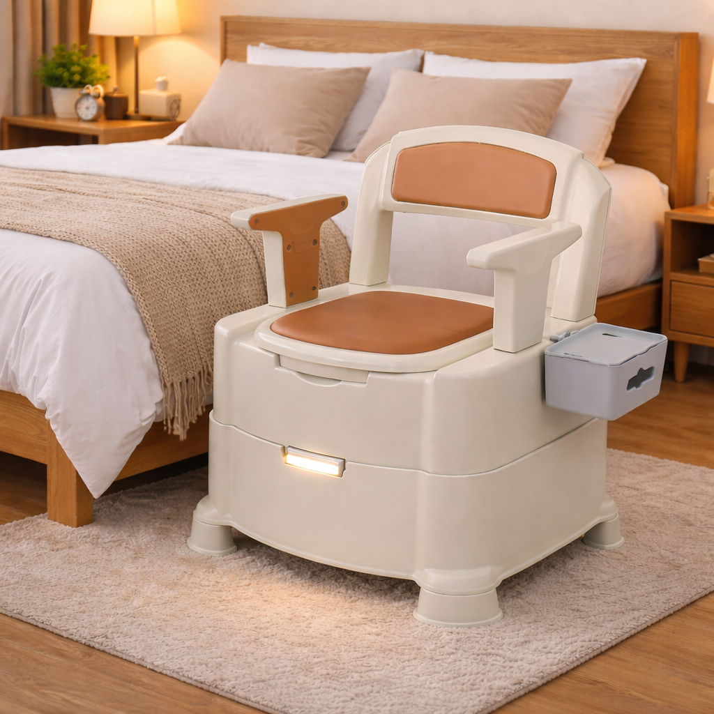 Chaise percée Confort | WC mobile sécurisé avec Lumière Automatique | Charge Max. 200 kg