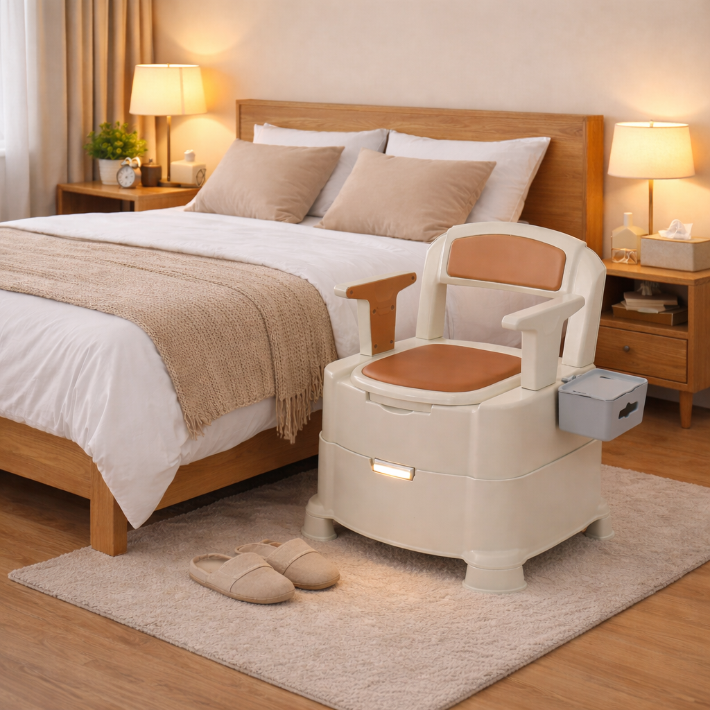 Chaise percée Confort | WC mobile sécurisé avec Lumière Automatique | Charge Max. 200 kg