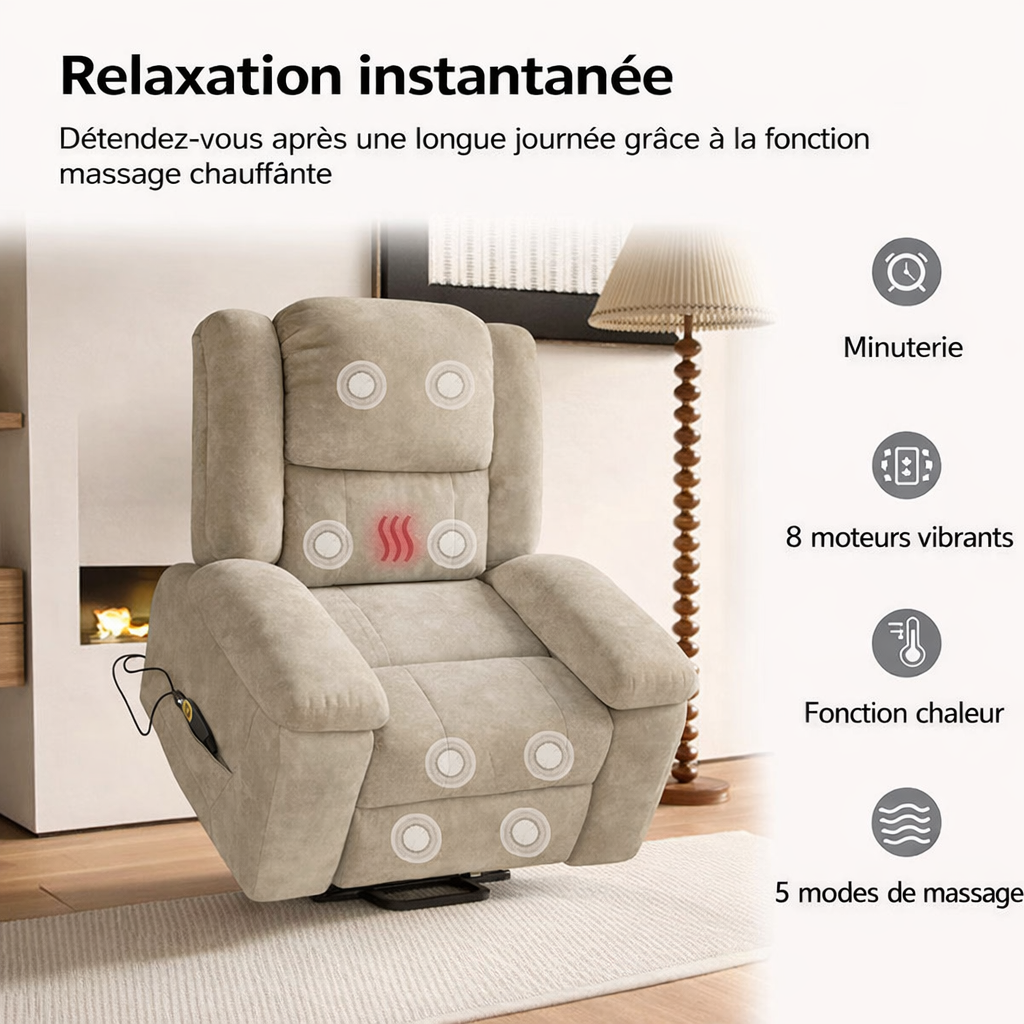 Le Fauteuil Sérénité | Fauteuil Releveur Massant | 3 Positions | Orthomede