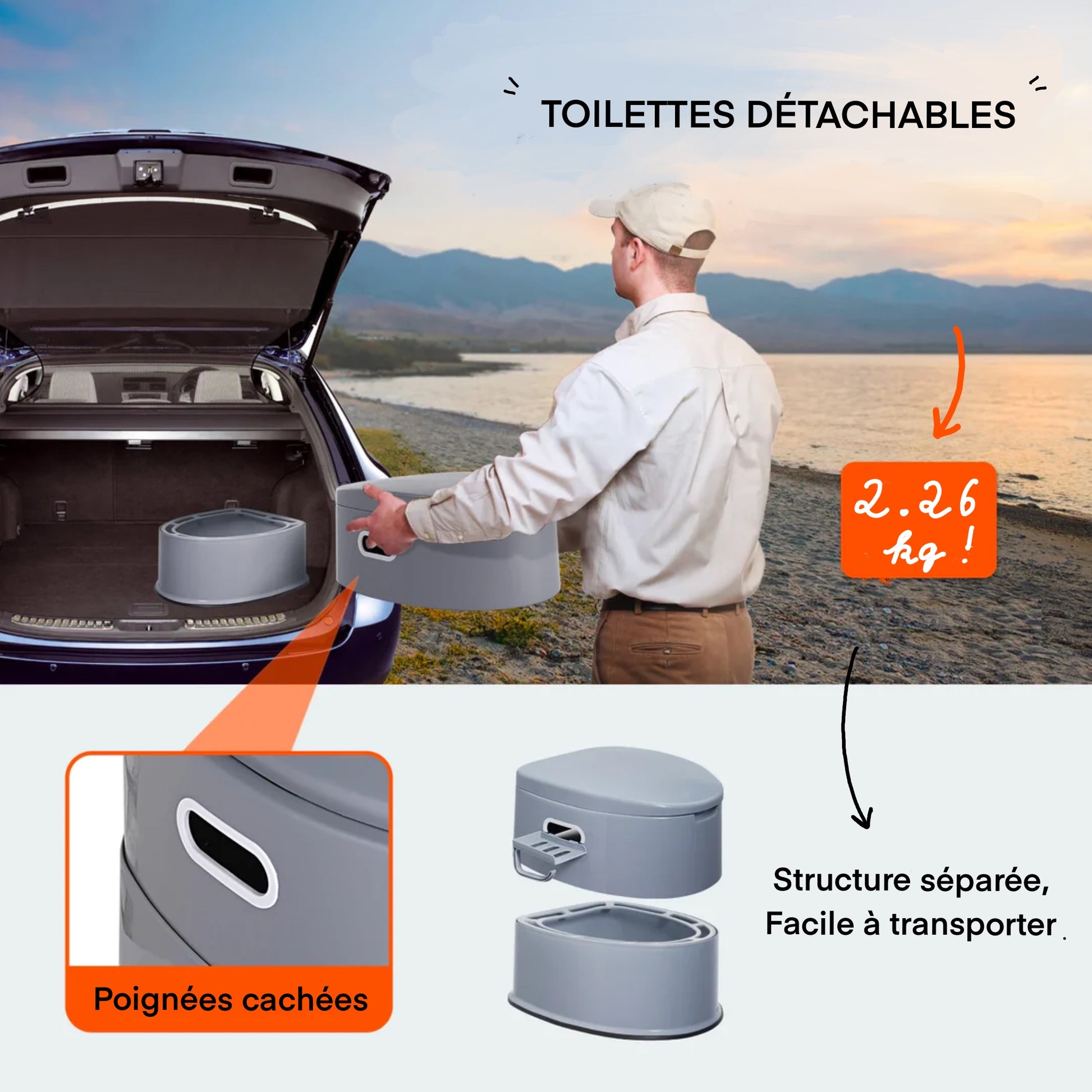 Toilettes Portables | Adultes et Séniors | Seau Intérieur Amovible 1,3L