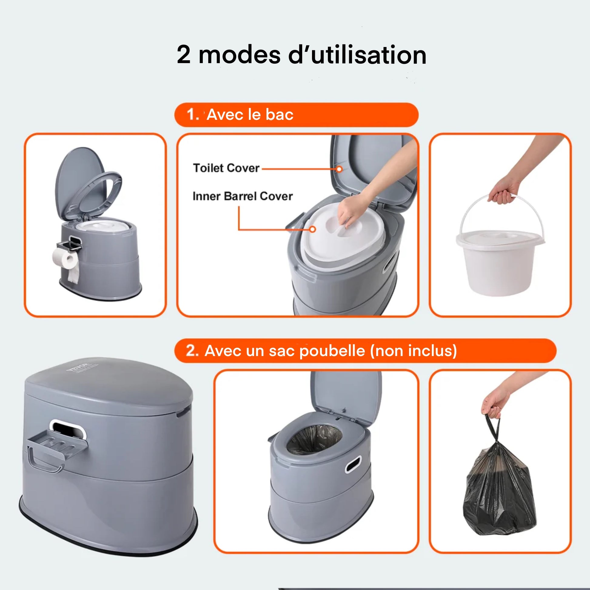 Toilettes Portables | Adultes et Séniors | Seau Intérieur Amovible 1,3L