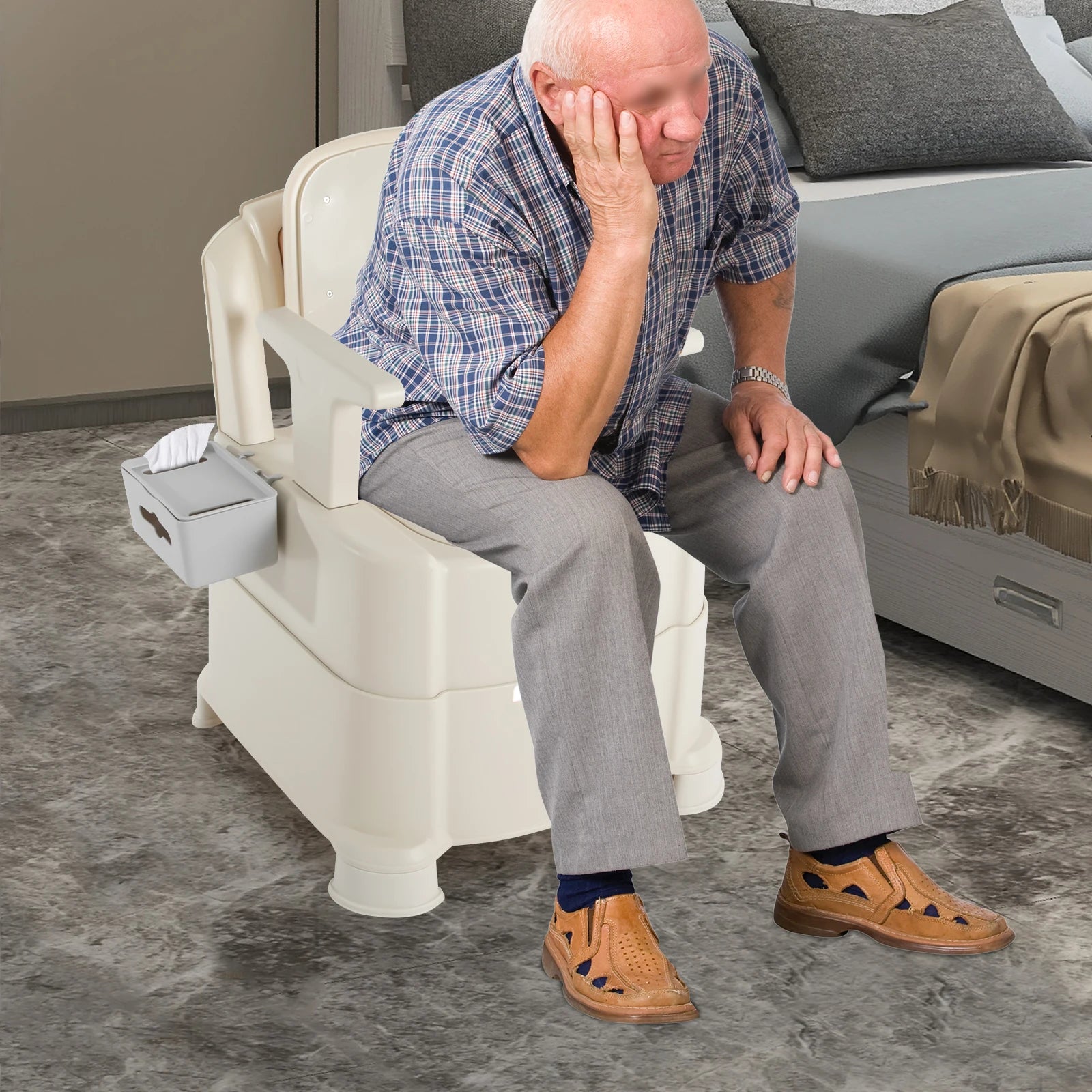 Chaise percée Confort | WC mobile sécurisé avec Lumière Automatique | Charge Max. 200 kg