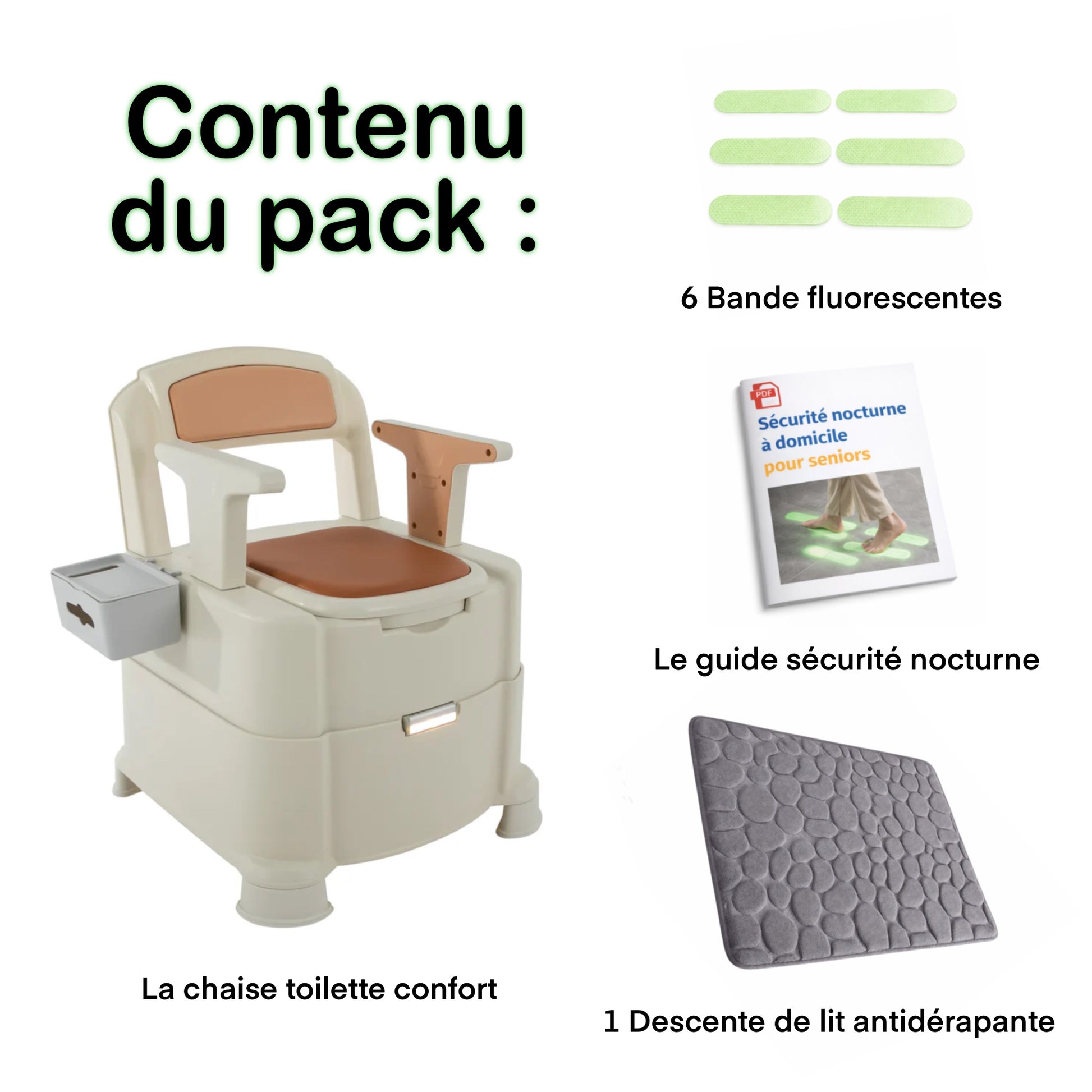 Chaise percée Confort | WC mobile sécurisé avec Lumière Automatique | Charge Max. 200 kg